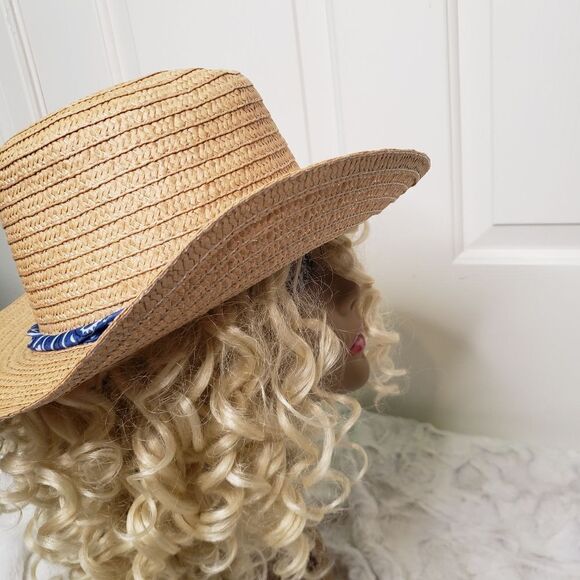 Paper Sun Hat w/Blue and White Hat Band - Picture 6 of 8